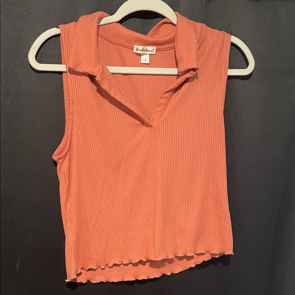 Ambiance Coral Sleeveless Collared Crop Top